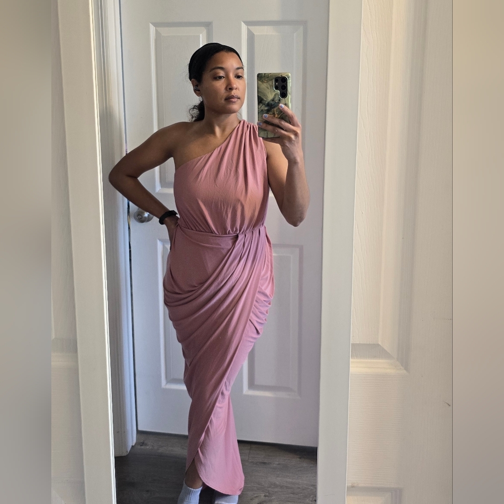 Club L London Pink One Shoulder Halter Gown-6